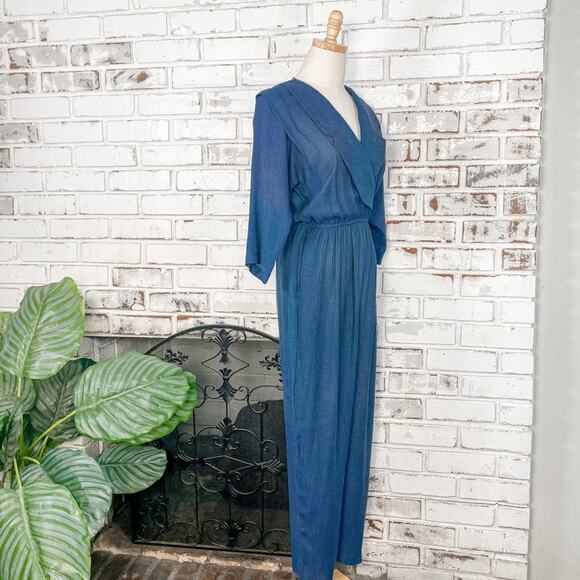 Vintage 80s Rabbit Rabbit Rabbit Multi Blue Knit V-neck Jumpsuit 6 - Picture 10 of 12